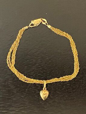 14K Gold Multi-Strand Rope Bracelet with Heart Charm